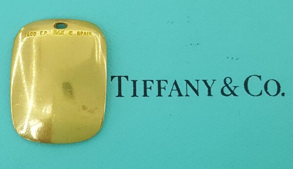 Tiffany & Co Elsa Peretti 24K Yellow Gold Tag Pendant 24 mm 6.8 Grams