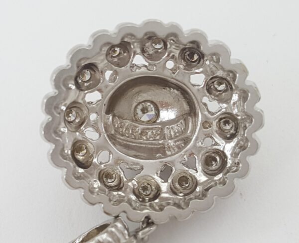 Doris Panos Vintage Flower Diamond Drop Pendant 18k White Gold 0.65 ct 1.7"