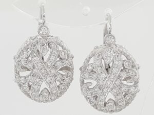 Doris Panos Diamond Dangle Drop Flower Earrings 1 ct 18K White Gold