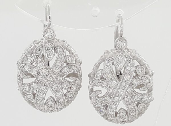 Doris Panos Diamond Dangle Drop Flower Earrings 1 ct 18K White Gold