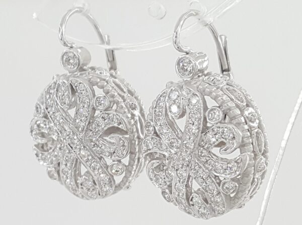 Doris Panos Diamond Dangle Drop Flower Earrings 1 ct 18K White Gold