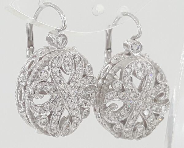 Doris Panos Diamond Dangle Drop Flower Earrings 1 ct 18K White Gold