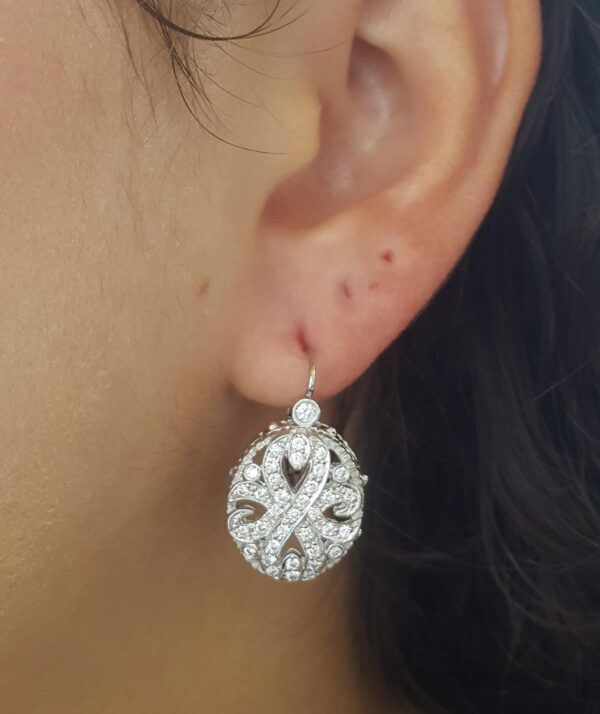 Doris Panos Diamond Dangle Drop Flower Earrings 1 ct 18K White Gold