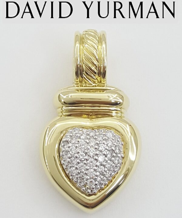 David Yurman Pave Round Diamond Heart Slider Pendant 18k Yellow Gold 0.5 ct 13gr