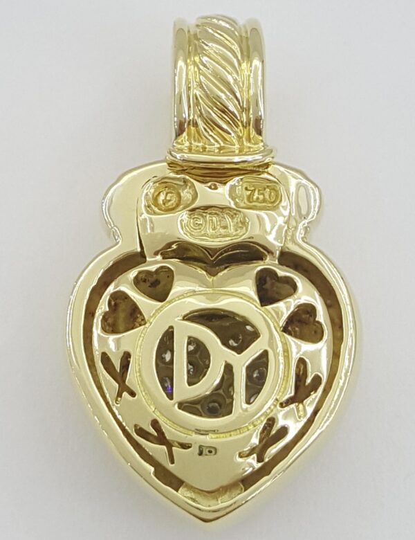 David Yurman Pave Round Diamond Heart Slider Pendant 18k Yellow Gold 0.5 ct 13gr