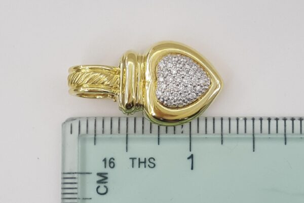 David Yurman Pave Round Diamond Heart Slider Pendant 18k Yellow Gold 0.5 ct 13gr