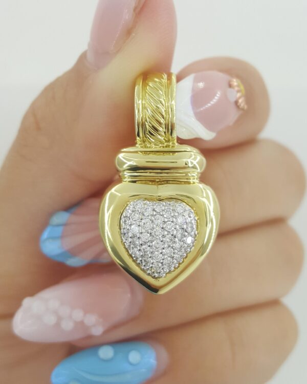 David Yurman Pave Round Diamond Heart Slider Pendant 18k Yellow Gold 0.5 ct 13gr