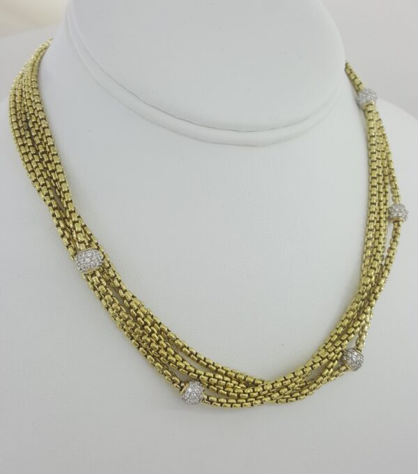 David Yurman Pave Diamond Ball Station 4 Strand Gold Necklace 1.7 ct 18k 86.6 Gr