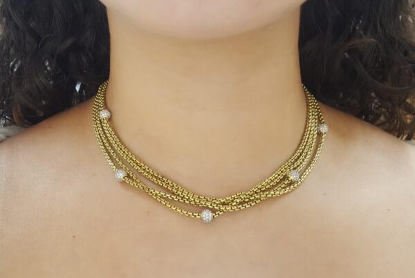 David Yurman Pave Diamond Ball Station 4 Strand Gold Necklace 1.7 ct 18k 86.6 Gr
