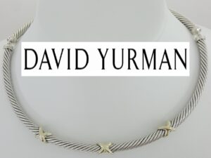 David Yurman Triple "X" Cable Collar Necklace 14k Yellow Gold & Silver