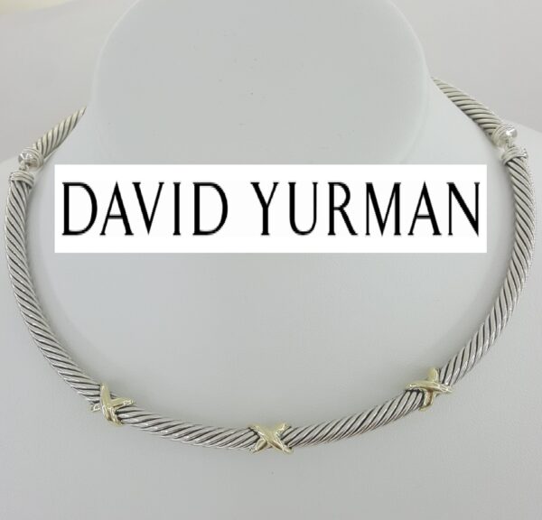 David Yurman Triple "X" Cable Collar Necklace 14k Yellow Gold & Silver