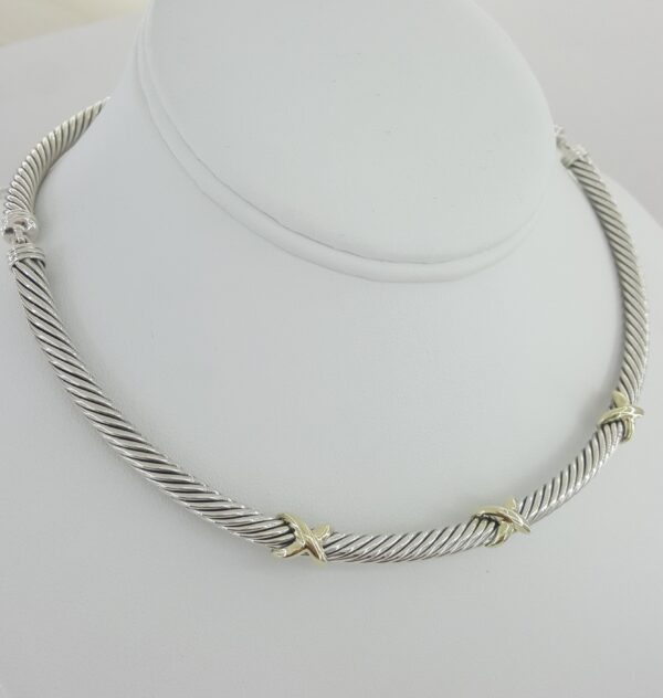 David Yurman Triple "X" Cable Collar Necklace 14k Yellow Gold & Silver