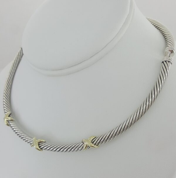 David Yurman Triple "X" Cable Collar Necklace 14k Yellow Gold & Silver