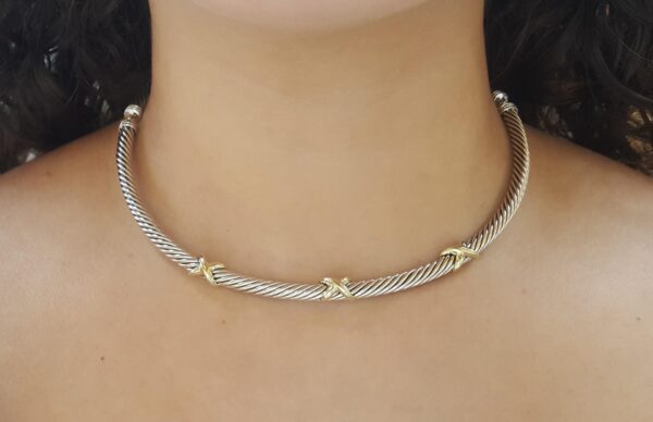 David Yurman Triple "X" Cable Collar Necklace 14k Yellow Gold & Silver