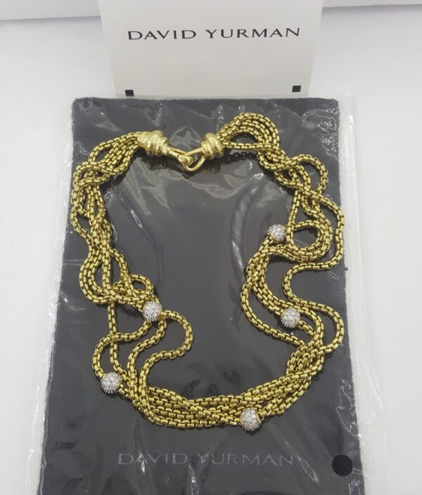 David Yurman Pave Diamond Ball Station 4 Strand Gold Necklace 1.7 ct 18k 86.6 Gr