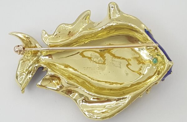Vintage Tiffany & Co Donald Claflin Fish Brooch 18k Yellow Gold Enamel 1960s