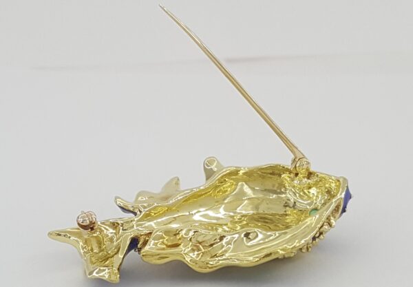 Vintage Tiffany & Co Donald Claflin Fish Brooch 18k Yellow Gold Enamel 1960s