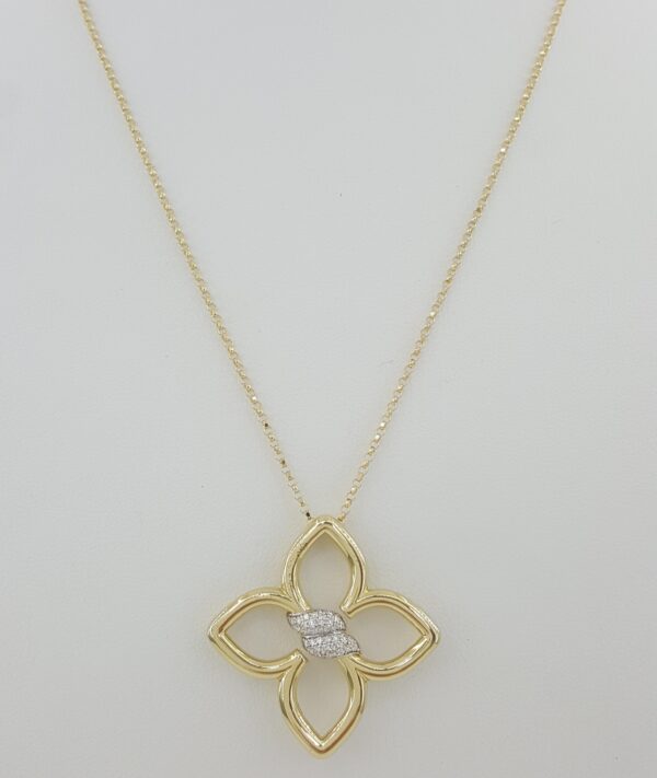 Roberto Coin Cialoma Diamond Flower Necklace 18K Gold 0.2 ct 18" Med. Rtl $5,280