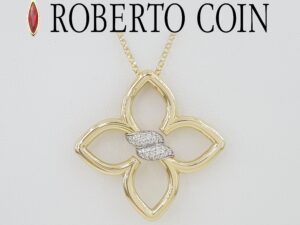 Roberto Coin Cialoma Diamond Flower Necklace 18K Gold 0.2 ct 18" Med. Rtl $5,280