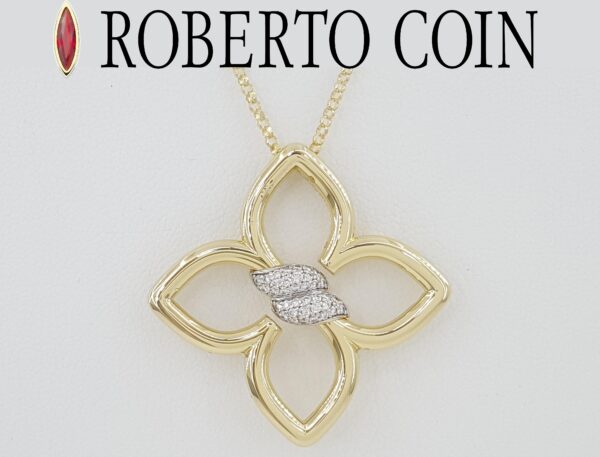 Roberto Coin Cialoma Diamond Flower Necklace 18K Gold 0.2 ct 18" Med. Rtl $5,280