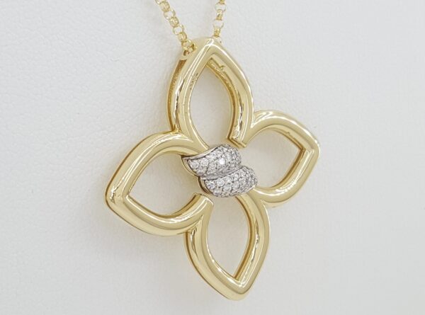 Roberto Coin Cialoma Diamond Flower Necklace 18K Gold 0.2 ct 18" Med. Rtl $5,280