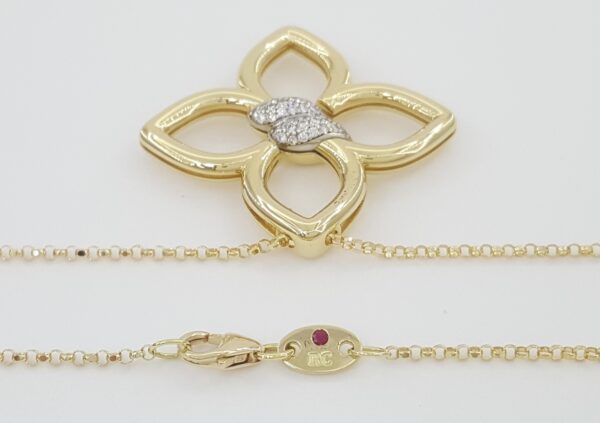 Roberto Coin Cialoma Diamond Flower Necklace 18K Gold 0.2 ct 18" Med. Rtl $5,280