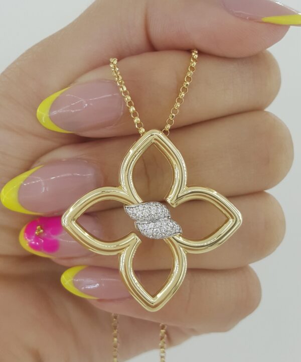 Roberto Coin Cialoma Diamond Flower Necklace 18K Gold 0.2 ct 18" Med. Rtl $5,280