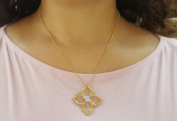 Roberto Coin Cialoma Diamond Flower Necklace 18K Gold 0.2 ct 18" Med. Rtl $5,280