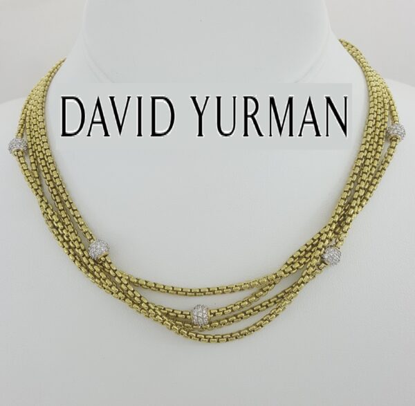 David Yurman Pave Diamond Ball Station 4 Strand Gold Necklace 1.7 ct 18k 86.6 Gr