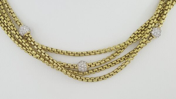 David Yurman Pave Diamond Ball Station 4 Strand Gold Necklace 1.7 ct 18k 86.6 Gr