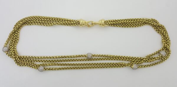 David Yurman Pave Diamond Ball Station 4 Strand Gold Necklace 1.7 ct 18k 86.6 Gr