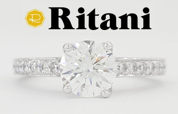 Ritani Round Canadian Diamond Engagement Ring 1.34 ct 18k White Gold GIA E/SI1