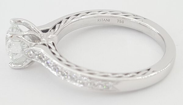 Ritani Round Canadian Diamond Engagement Ring 1.34 ct 18k White Gold GIA E/SI1