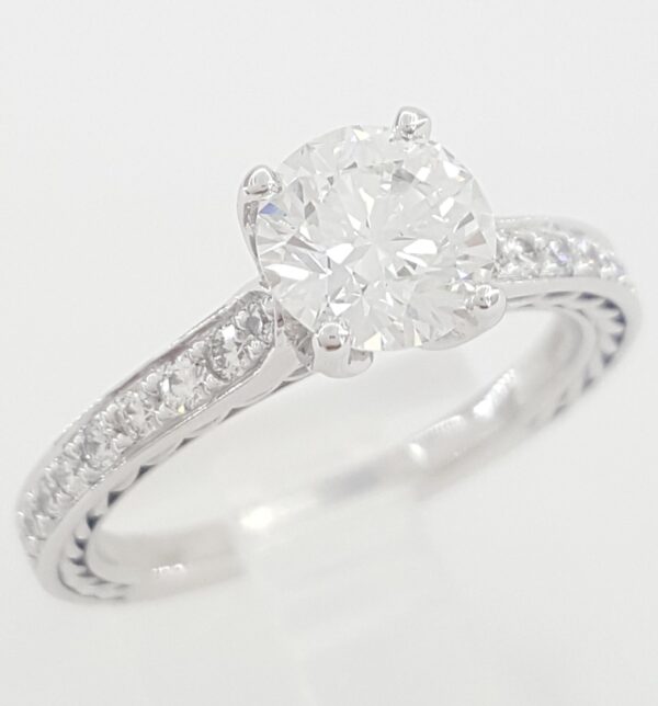 Ritani Round Canadian Diamond Engagement Ring 1.34 ct 18k White Gold GIA E/SI1