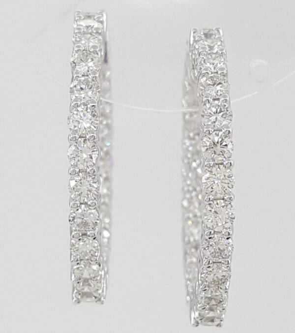 Diamond Inside Out Round Hoop Earrings 31 mm 4.2 ct Round Diamond 18K White Gold