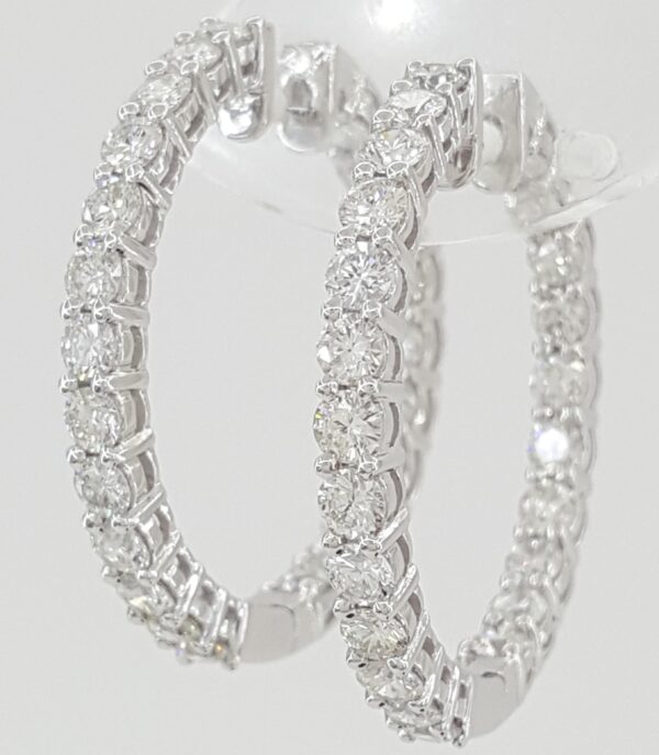 Diamond Inside Out Round Hoop Earrings 31 mm 4.2 ct Round Diamond 18K White Gold