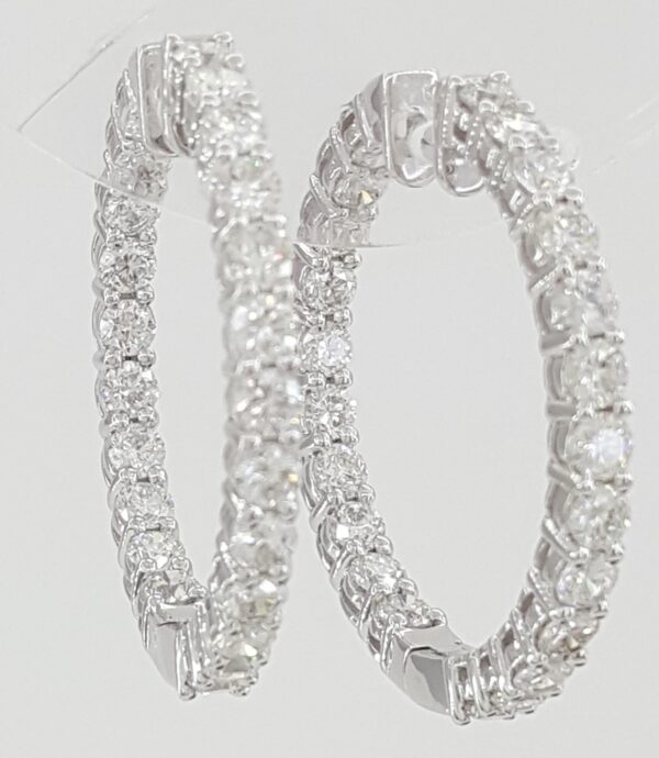Diamond Inside Out Round Hoop Earrings 31 mm 4.2 ct Round Diamond 18K White Gold