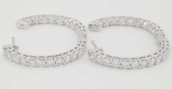Diamond Inside Out Round Hoop Earrings 31 mm 4.2 ct Round Diamond 18K White Gold