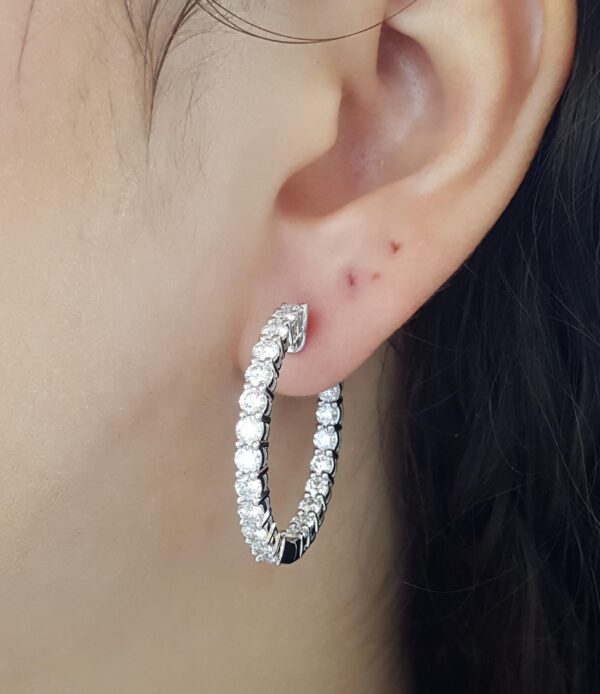 Diamond Inside Out Round Hoop Earrings 31 mm 4.2 ct Round Diamond 18K White Gold