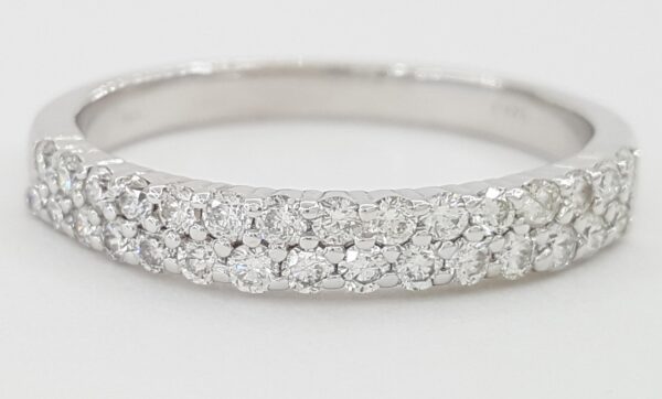 Two 2-Row Diamond Wedding Anniversary Band Ring 0.55 ct 14K White Gold