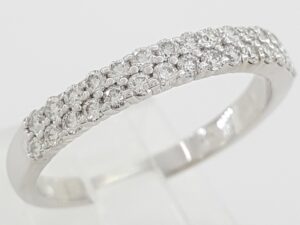 Two 2-Row Diamond Wedding Anniversary Band Ring 0.55 ct 14K White Gold