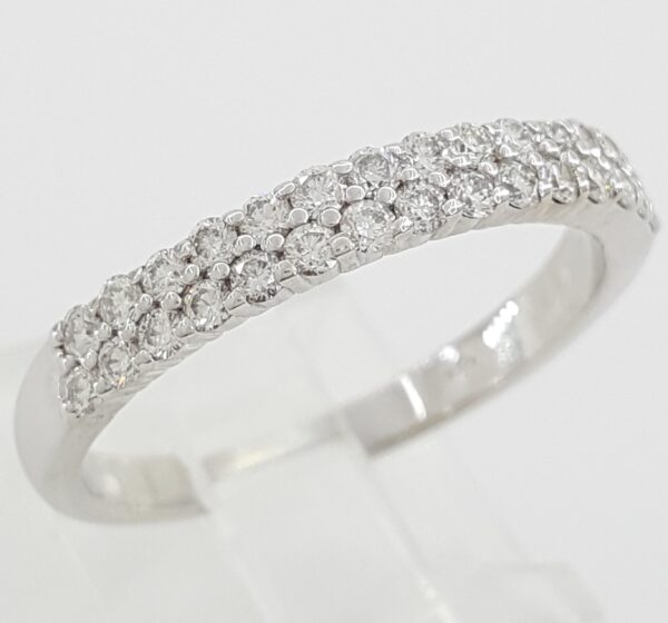 Two 2-Row Diamond Wedding Anniversary Band Ring 0.55 ct 14K White Gold