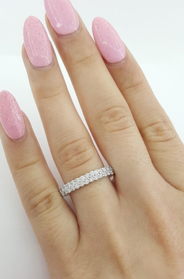 Two 2-Row Diamond Wedding Anniversary Band Ring 0.55 ct 14K White Gold