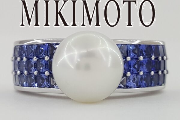 Mikimoto South Sea Pearl & Sapphire Ring 9 mm 1.72 ct 18k White Gold