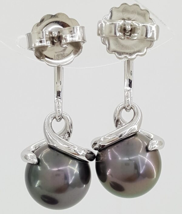 Mikimoto Black South Sea Pearls Diamond Dangle Drop Earrings 11.6mm 18K Gold