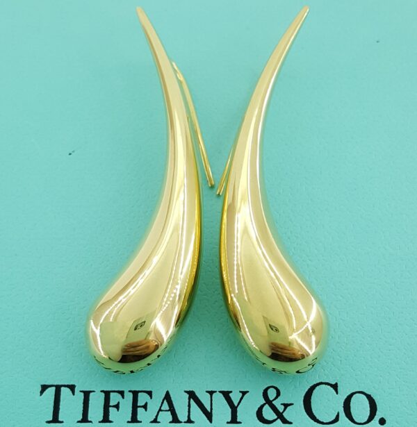 Tiffany & Co Else Peretti Teardrop 18K Yellow Gold Hook Earrings 12.5 grm 2.25"