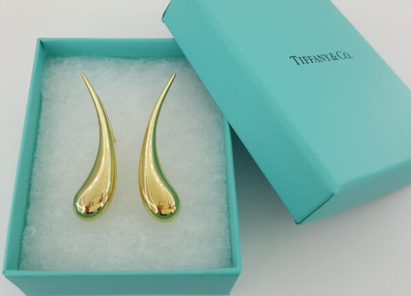 Tiffany & Co Else Peretti Teardrop 18K Yellow Gold Hook Earrings 12.5 grm 2.25"