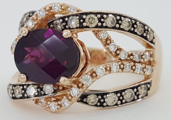 LeVian Rhodolite Garnet Nude Chocolate Diamond Ring 0.5 ct 14K Strawberry Gold