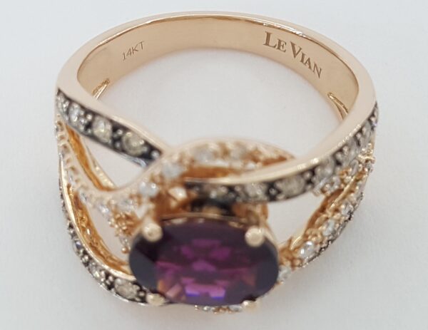 LeVian Rhodolite Garnet Nude Chocolate Diamond Ring 0.5 ct 14K Strawberry Gold