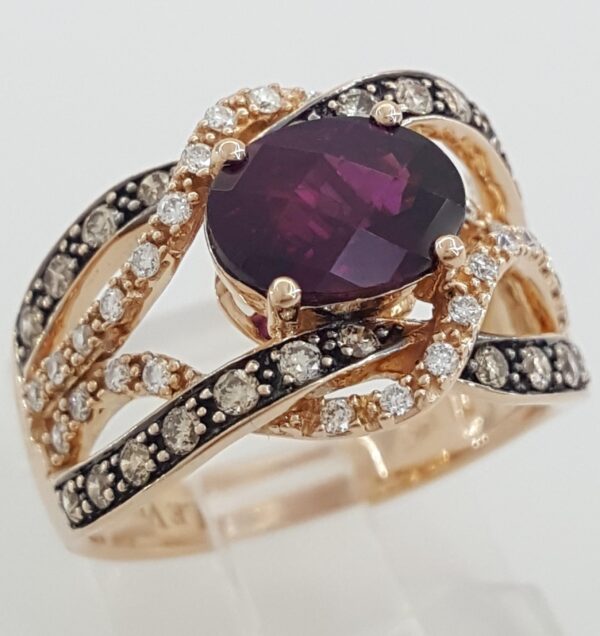 LeVian Rhodolite Garnet Nude Chocolate Diamond Ring 0.5 ct 14K Strawberry Gold